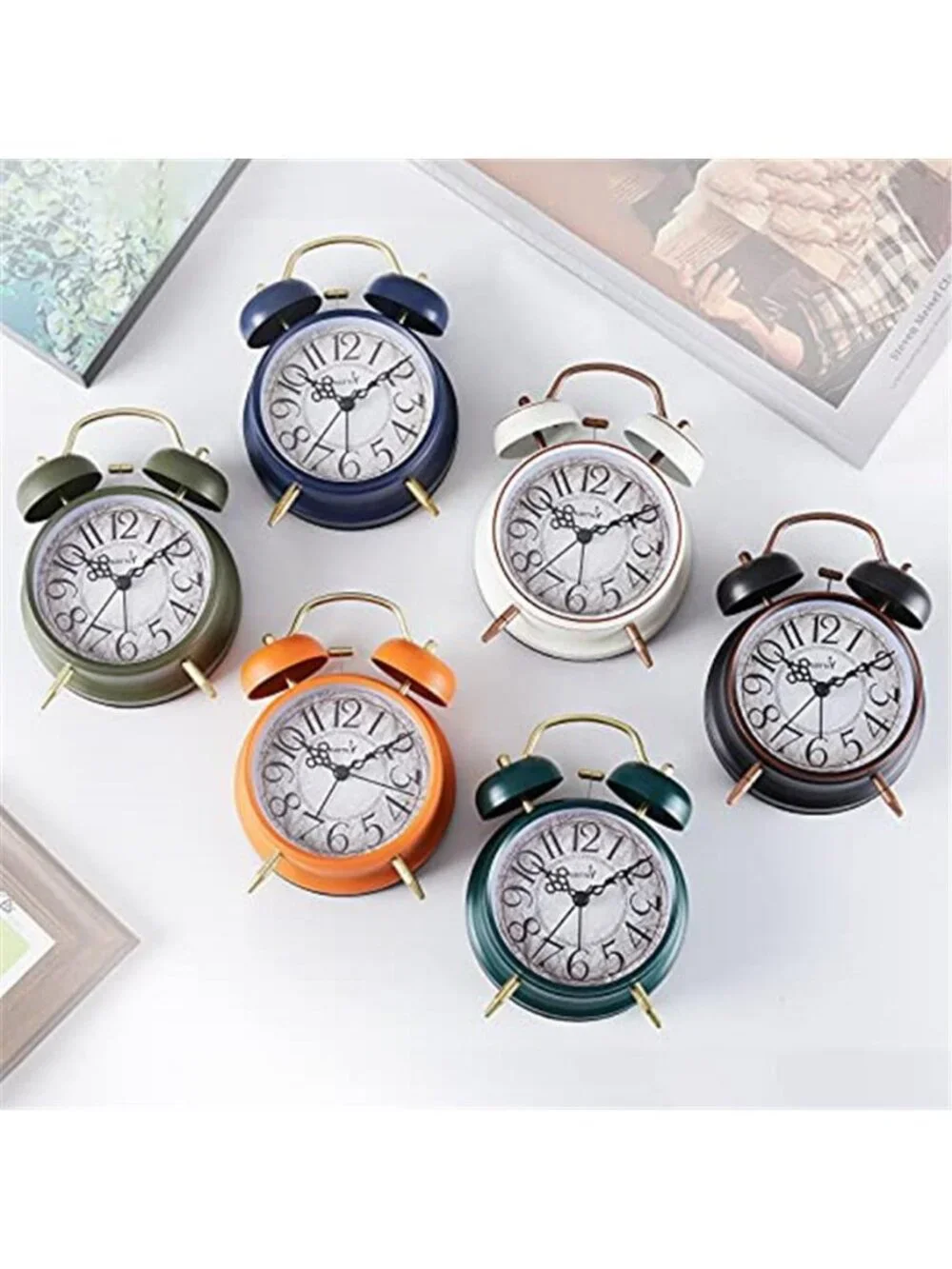 Retro Twin Bell Metal Alarm Clock Loud Ringing Analog Bedside Small Black